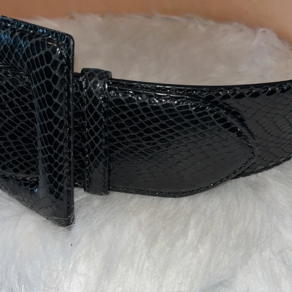 Black Snake-Embossed Wide Italian Leather Belt